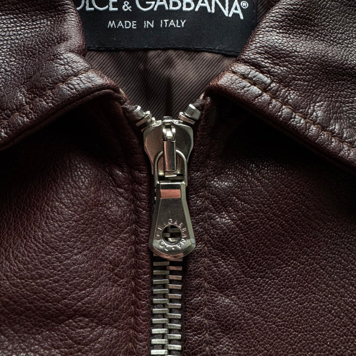 Dolce & Gabbana SS2006 Bordeaux/Brown Glossy Goat Leather Zip-Up Blouson Jacket