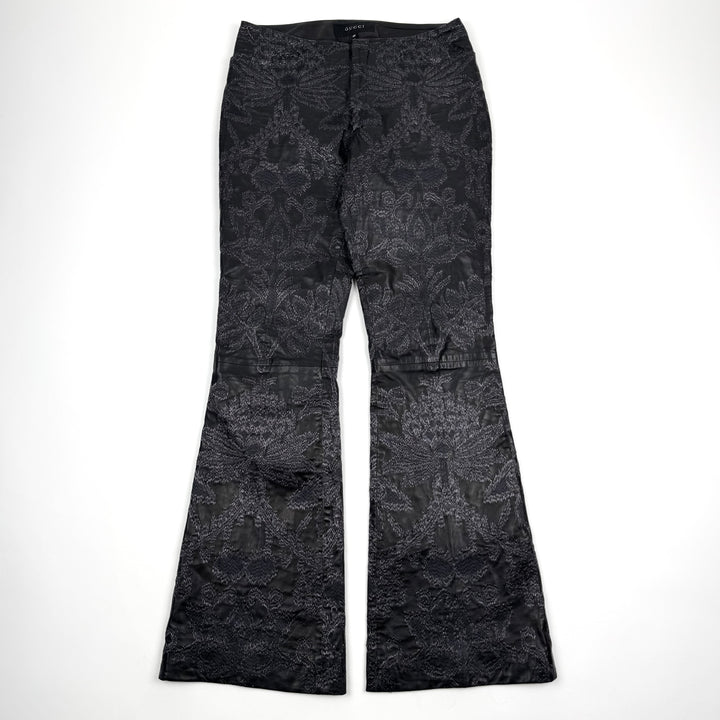 Gucci By Tom Ford SS2000 Black Embroidered Flared Bootcut Leather Pants