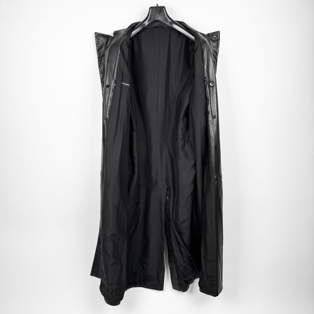 Jil Sander 2000s Black Silk Lined Long Lamb Leather Trench Coat