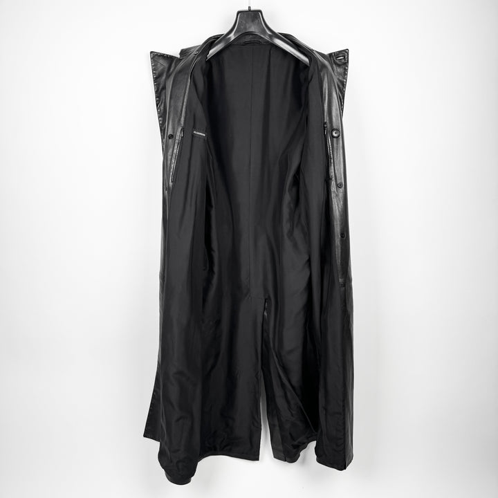 Jil Sander 2000s Black Silk Lined Long Lamb Leather Trench Coat