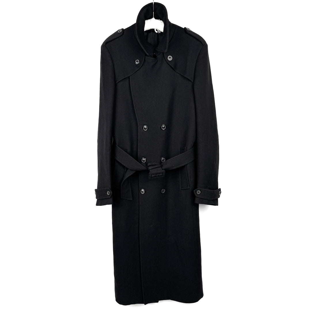 AW2008 Martin Margiela Black Double Breasted Long Military Wool Trench Coat