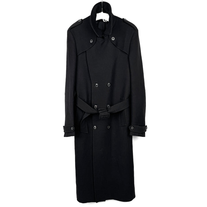 AW2008 Martin Margiela Black Double Breasted Long Military Wool Trench Coat