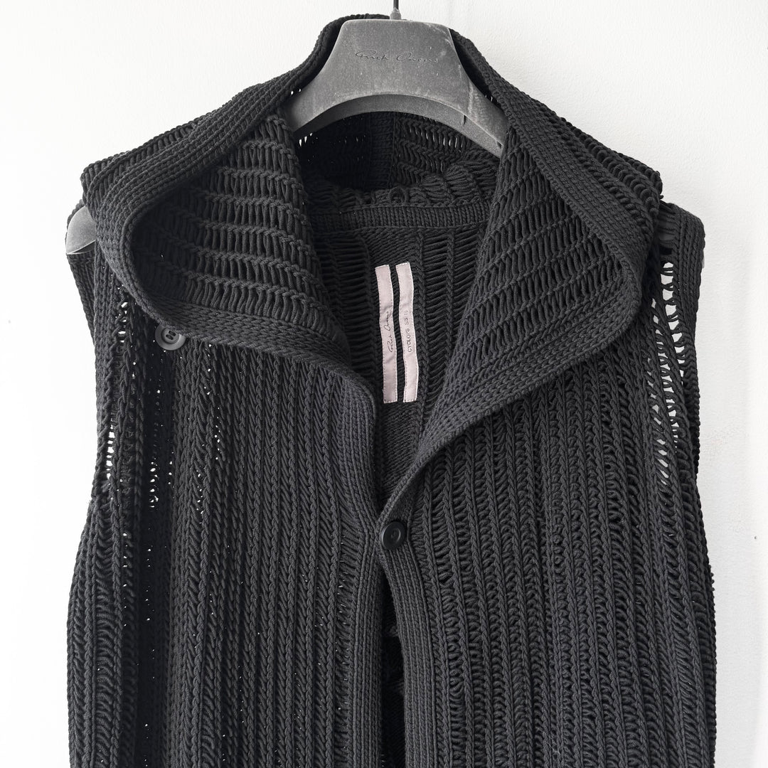 Rick Owens SS2016 Black Cotton Knitted Hooded Vest/Tank-Top