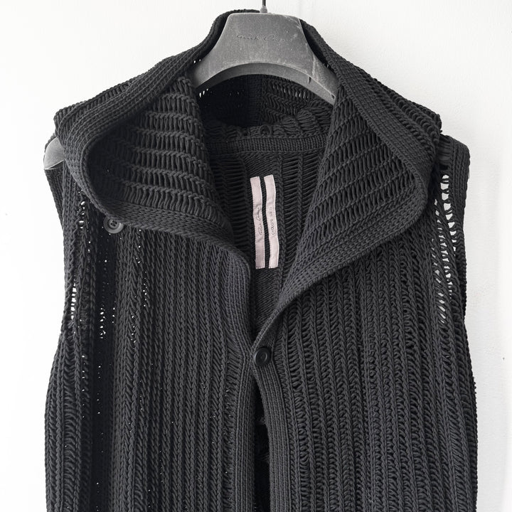 Rick Owens SS2016 Black Cotton Knitted Hooded Vest/Tank-Top