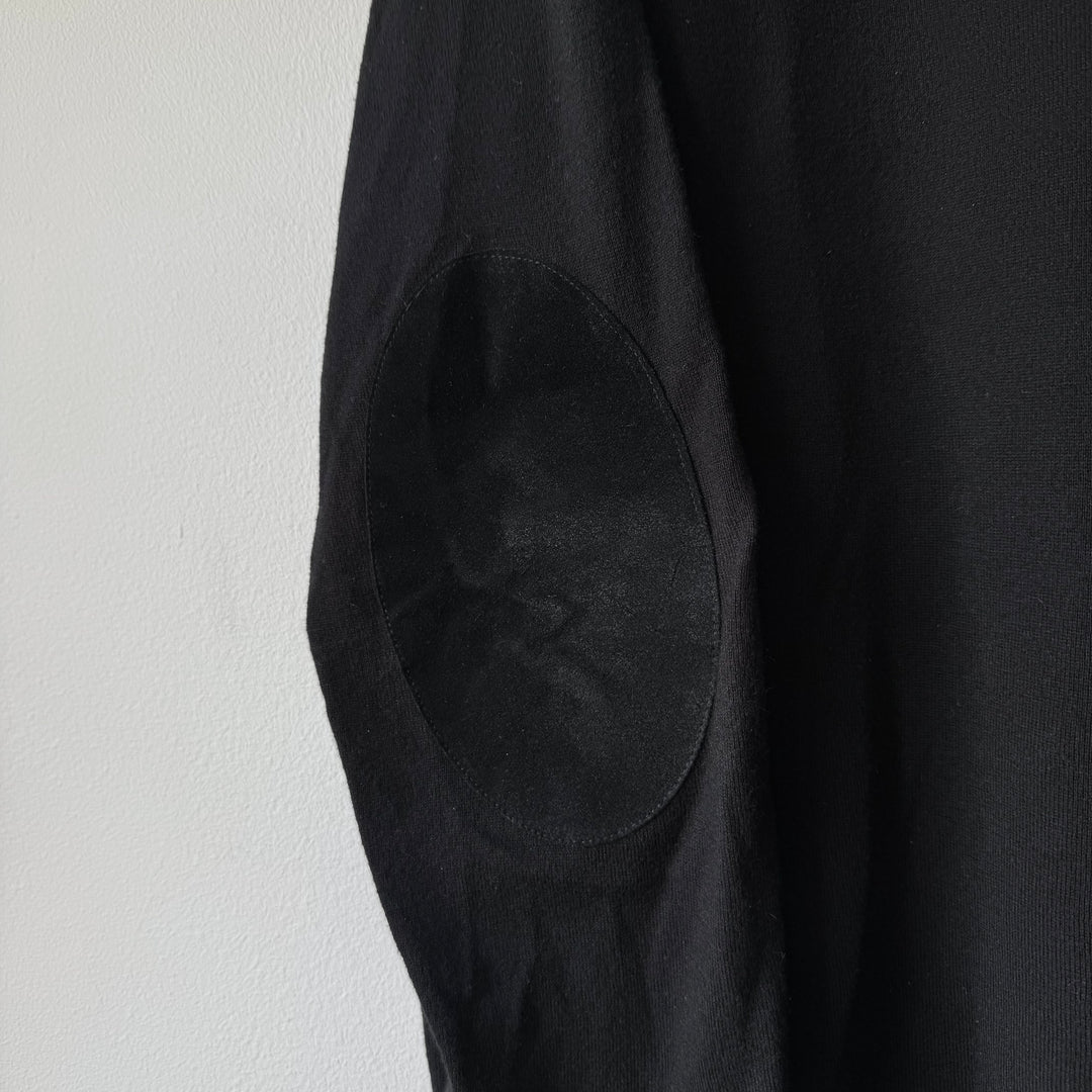 AW2015 Maison Margiela Black Cotton V-Neck Pullover Elbow Patch Knit Sweater
