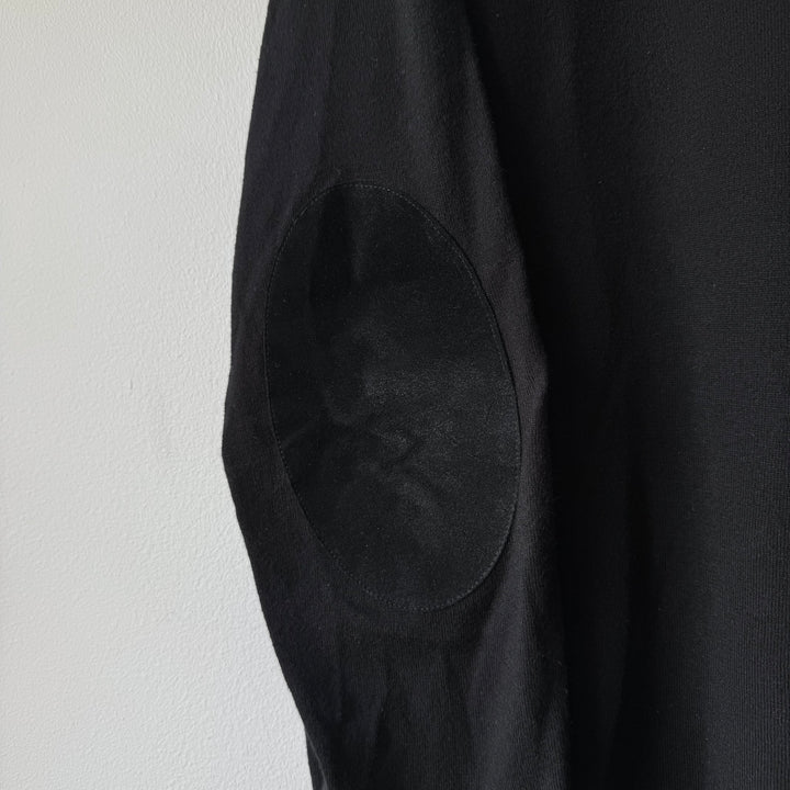 AW2015 Maison Margiela Black Cotton V-Neck Pullover Elbow Patch Knit Sweater