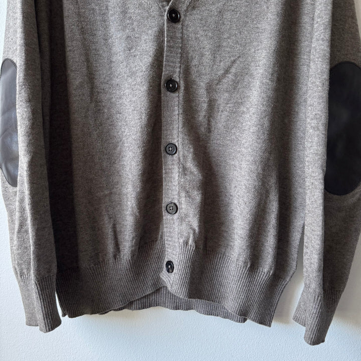 AW2016 Maison Margiela Brown Wool Knit Elbow Patch Button-Up Cardigan