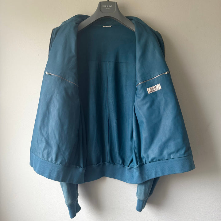 Hermes Blue Nubuck Leather Bomber Jacket