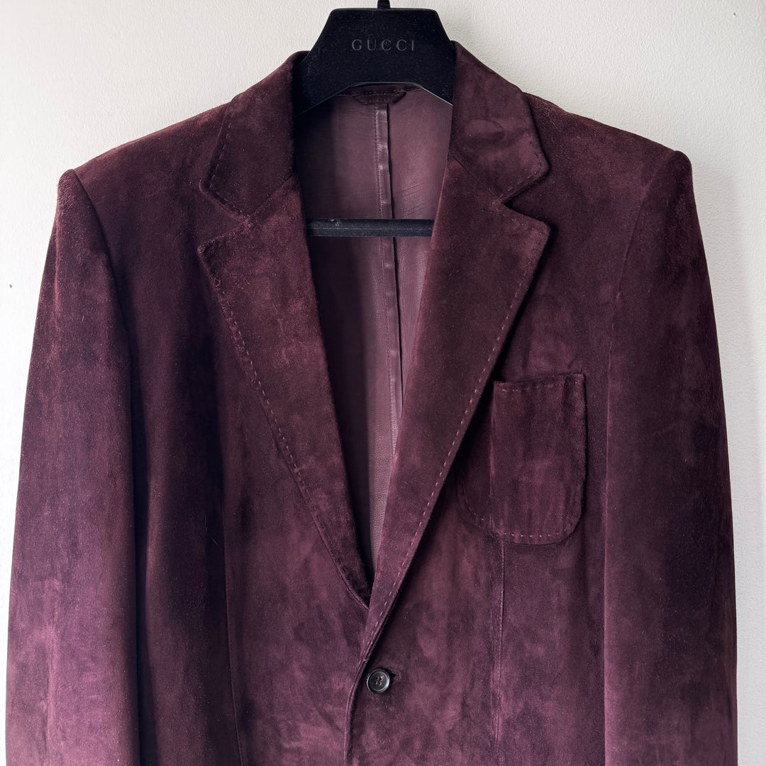 Gucci By Tom Ford 2000’s Burgundy Brown Suede Leather Blazer Jacket