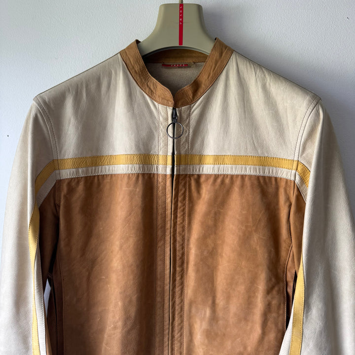 Prada Linea Rossa 2000’s Cropped Cafe Racer Moto Leather Jacket