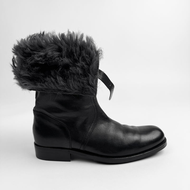 Gucci 2000's Black Shearling Leather Biker Boots