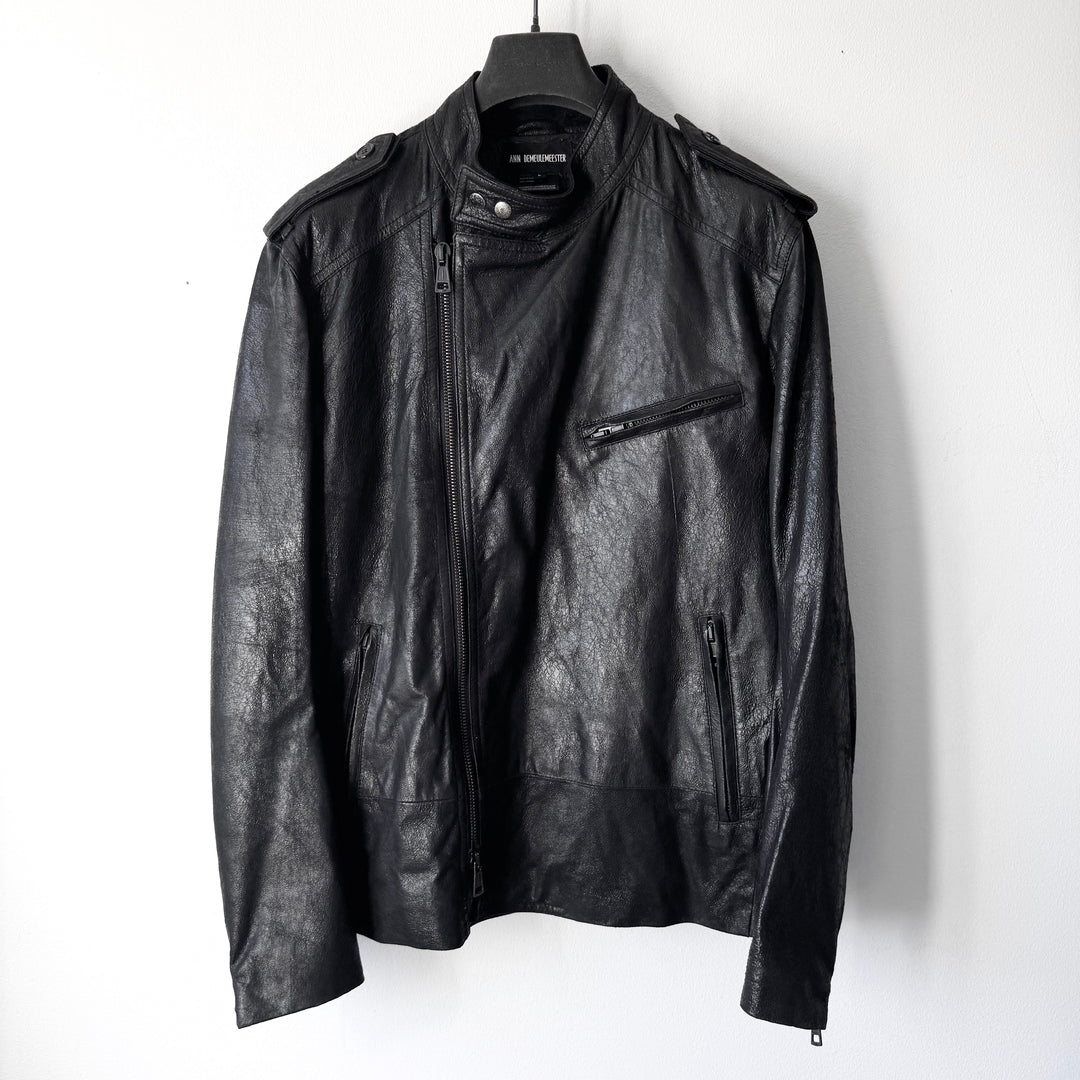Ann Demeulemeester SS2003 Black Cracked Leather Biker Jacket