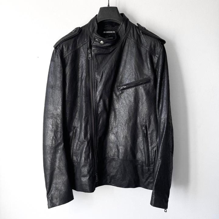 Ann Demeulemeester SS2003 Black Cracked Leather Biker Jacket