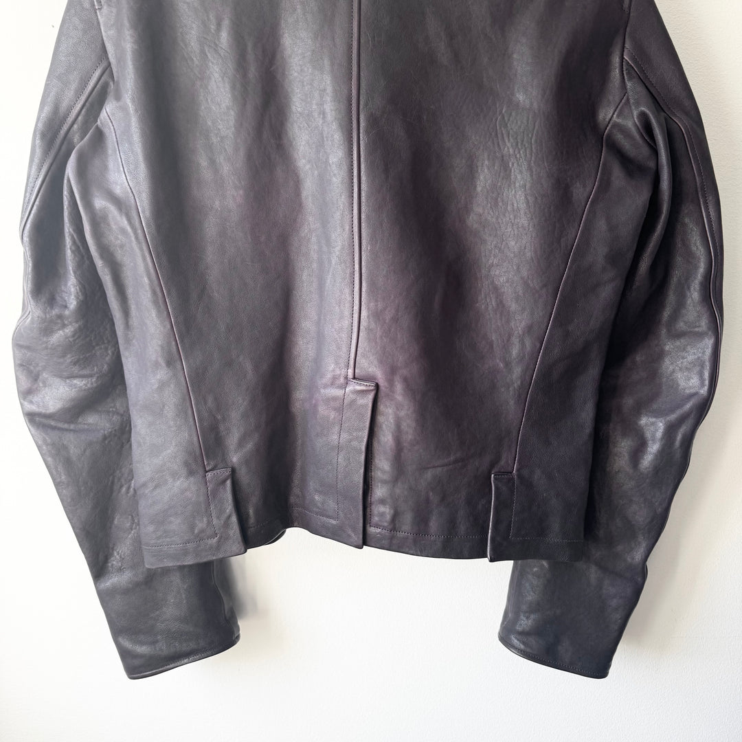 Ann Demeulemeester FW2013 Eggplant Purple High-Neck Leather Jacket
