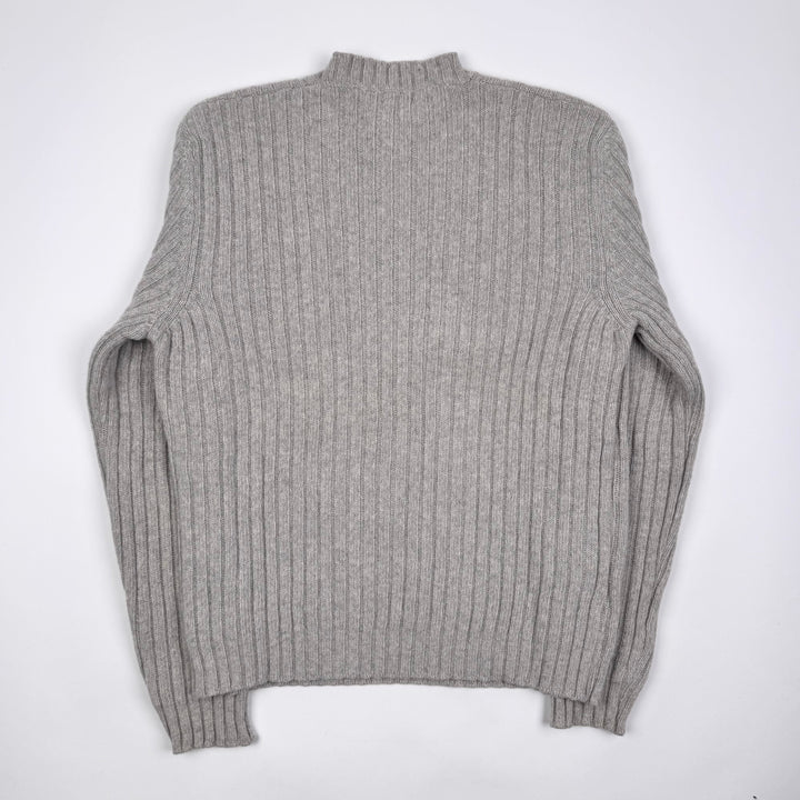 Helmut Lang FW1998 Light Gray Wool Chunky Ribbed Knit Pullover