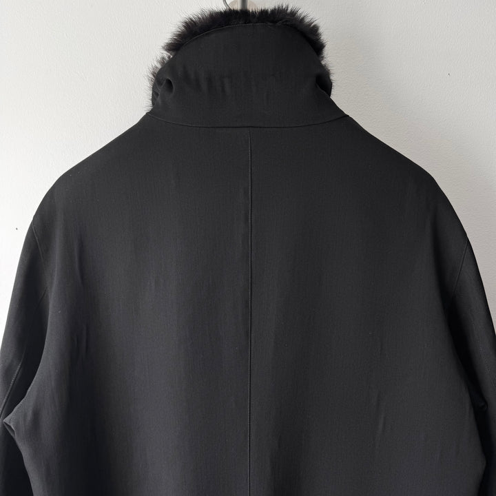 Gucci By Tom Ford FW1999 Black Wool Fur Collar High Neck Coat