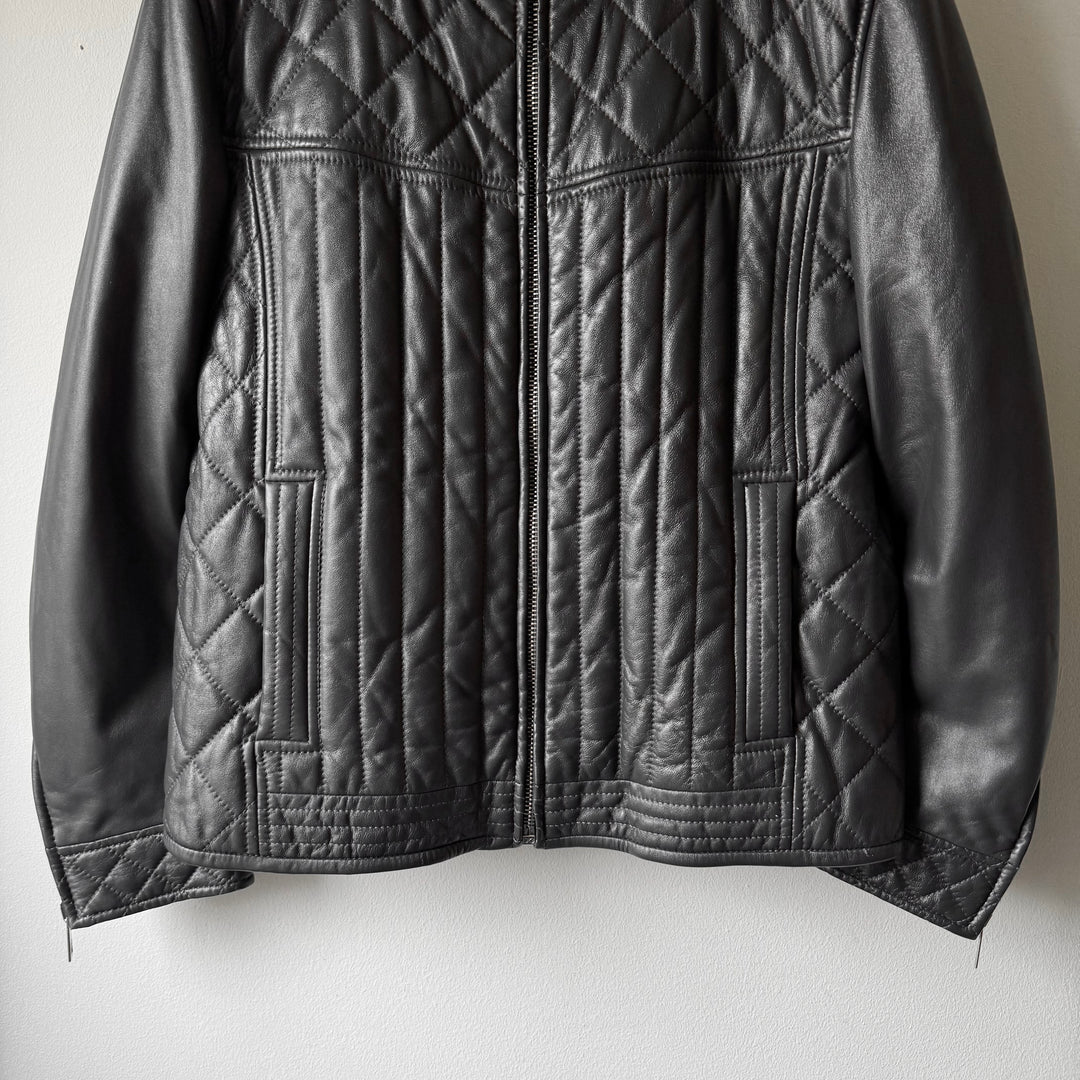 Dolce & Gabbana FW2007 Charcoal Quilted Padded Lamb Leather Café Racer Jacket