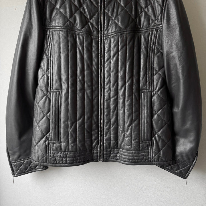 Dolce & Gabbana FW2007 Charcoal Quilted Padded Lamb Leather Café Racer Jacket