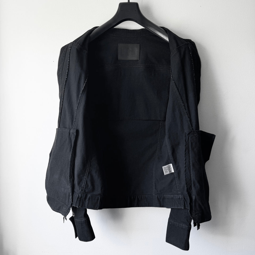 LGB Black Cotton Waxed Denim Back-Zip Jacket