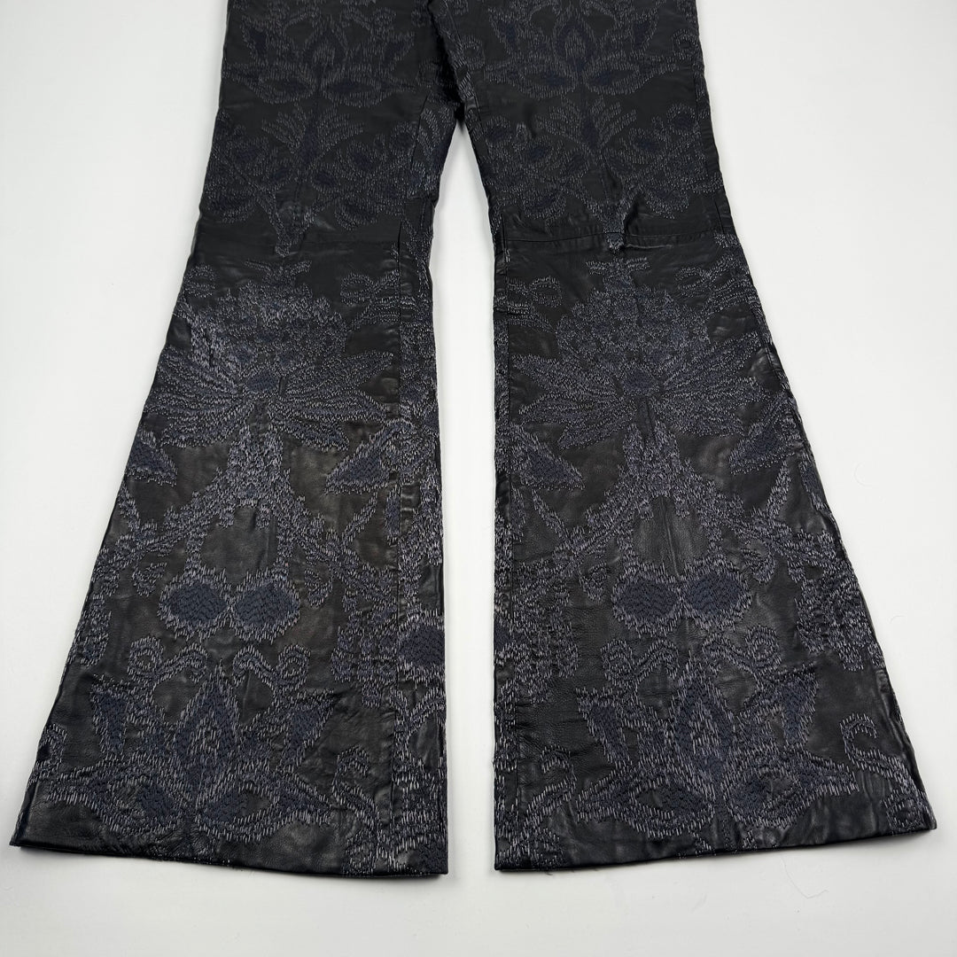 Gucci By Tom Ford SS2000 Black Embroidered Flared Bootcut Leather Pants