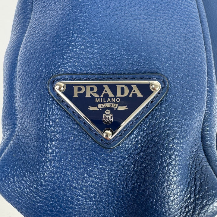 Prada Blue Triangle Logo Nappa Leather Large Tote Bag