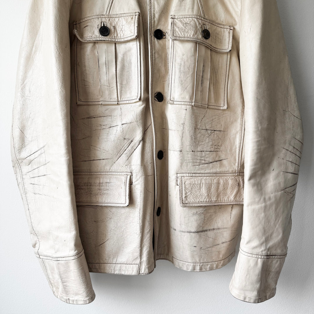 Yves Saint Laurent Rive Gauche By Tom Ford SS2002 White M-65 Military Leather Jacket