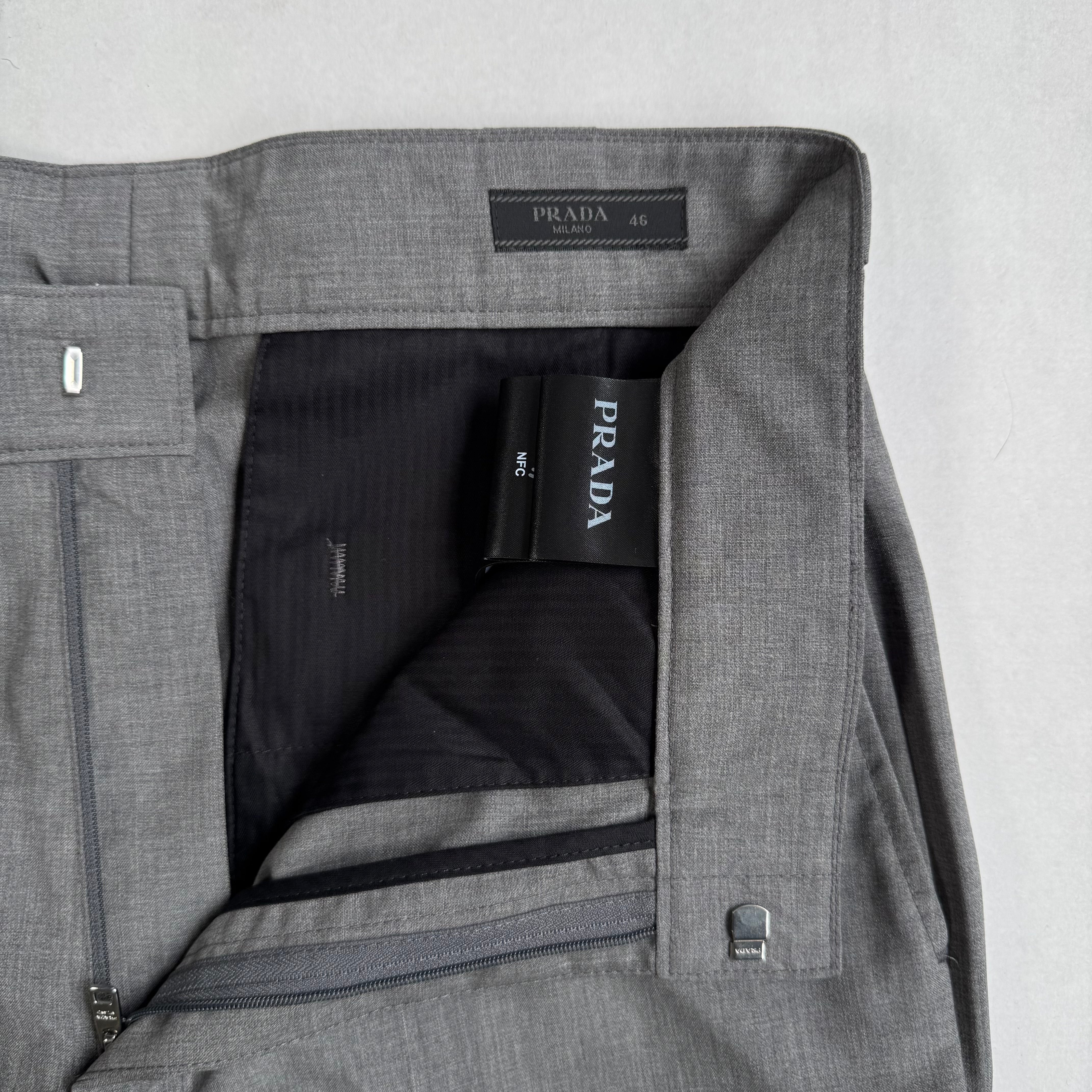 Prada 2024 Main-Line Light Gray Wide Fine Wool Pants – Recollected