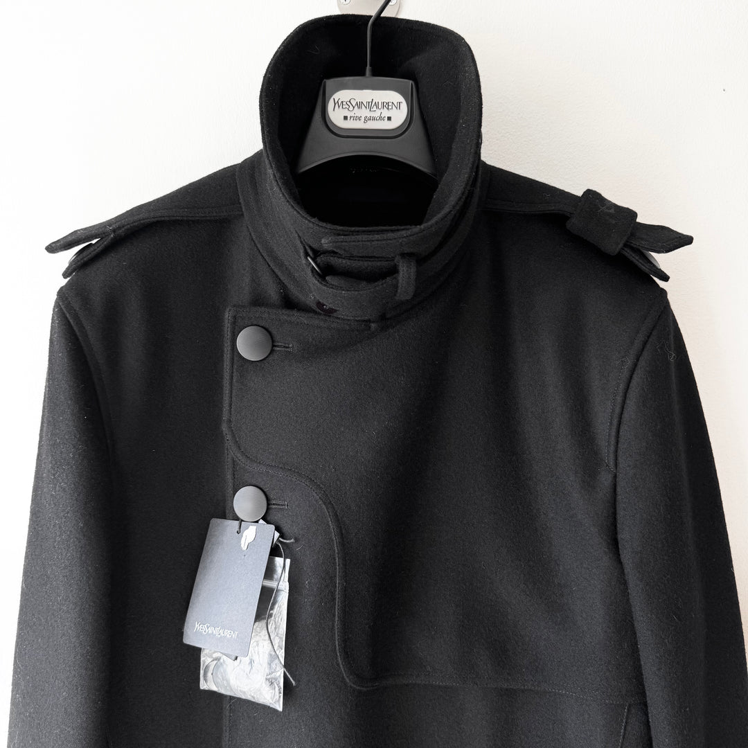 Yves Saint Laurent FW2012 Black Wool Military Double Breasted Short Coat
