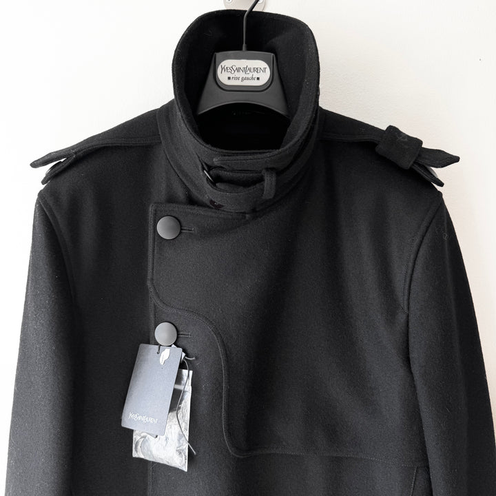 Yves Saint Laurent FW2012 Black Wool Military Double Breasted Short Coat