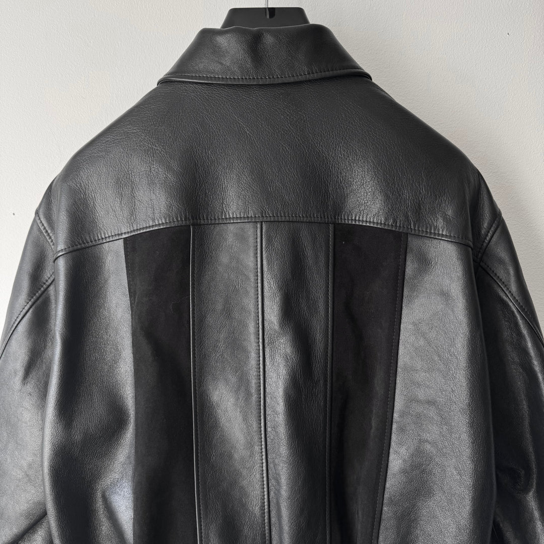 1/1 Celine SS2022 Sample Black Cutout Suede Paneled Leather Blouson Jacket