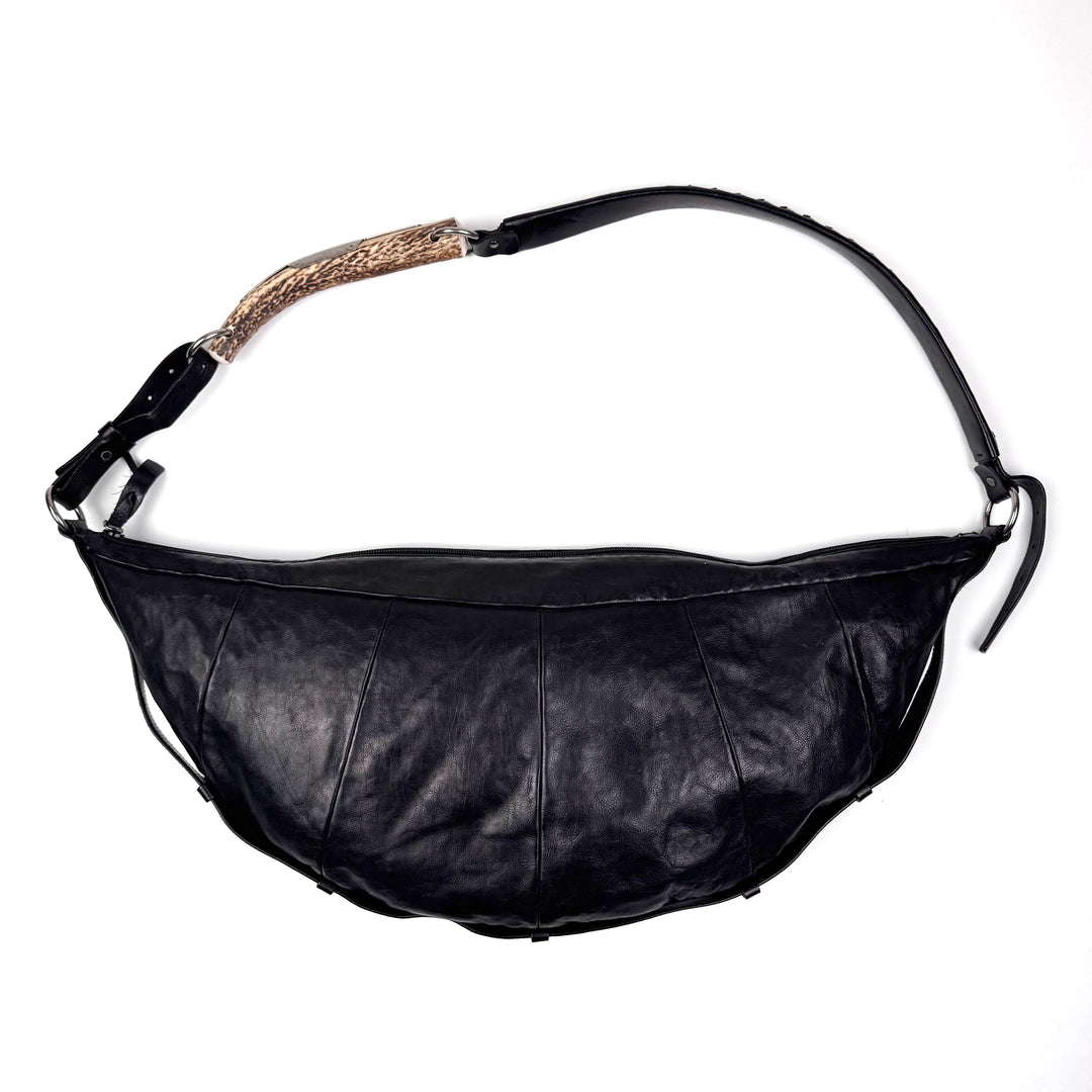 Yves Saint Laurent Rive Gauche SS2002 Black XL Mombasa Leather Croissant Crossbody Bag