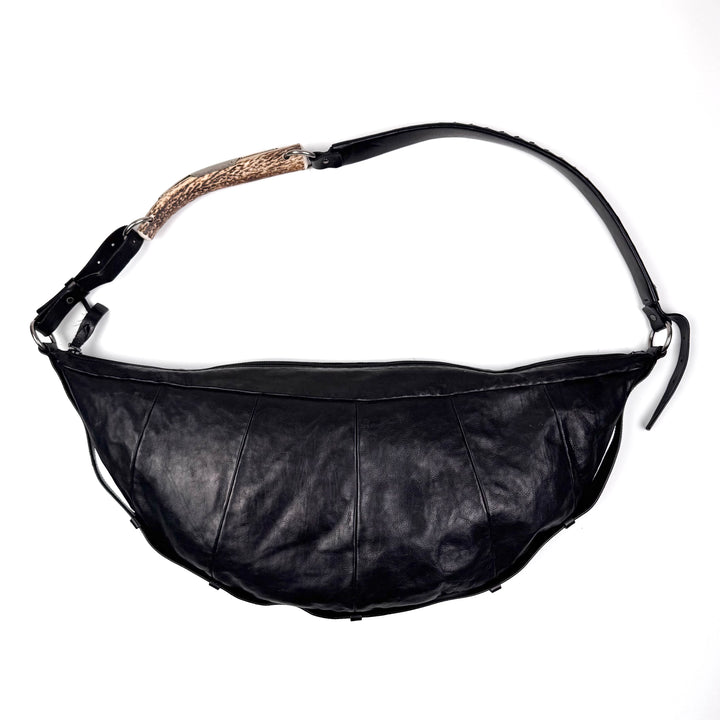 Yves Saint Laurent Rive Gauche SS2002 Black XL Mombasa Leather Croissant Crossbody Bag