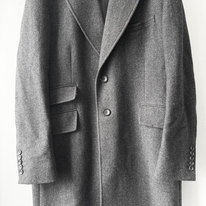Gucci By Tom Ford Dark Grey Herringbone Peak Lapel Wool Coat