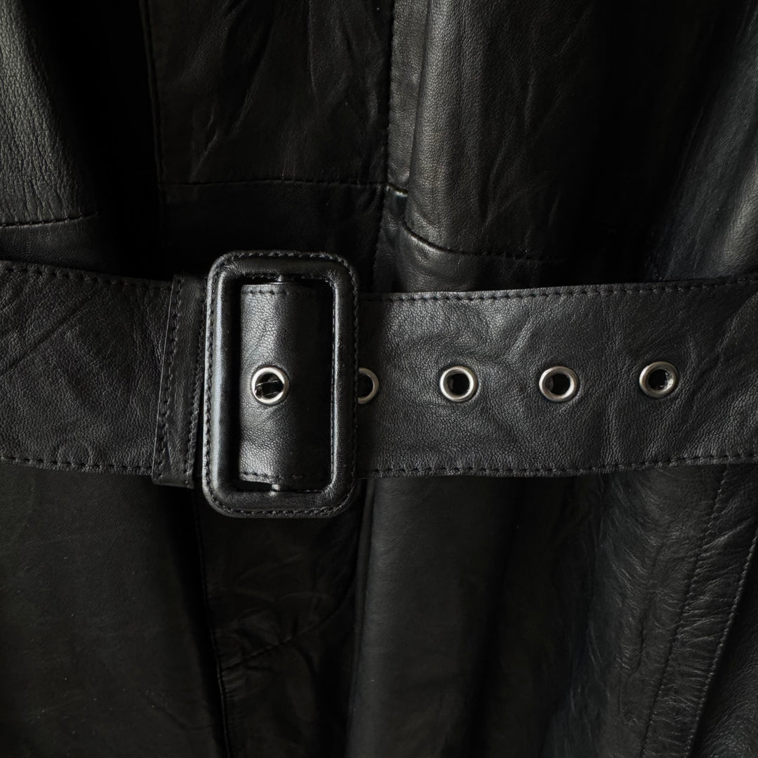 Prada FW2004 Black Lamb Nappa Leather Long Trench Coat