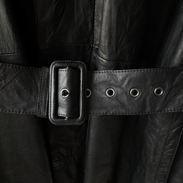 Prada FW2004 Black Lamb Nappa Leather Long Trench Coat
