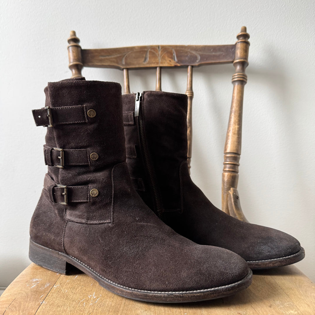 Roberto Cavalli 2000’s Brown Suede Leather Biker Boots