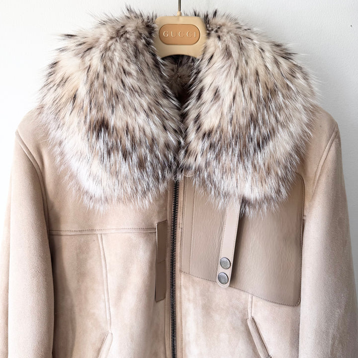 Gucci By Tom Ford 2000's Fox Fur Collar Shearling Leather Bomber Jacket