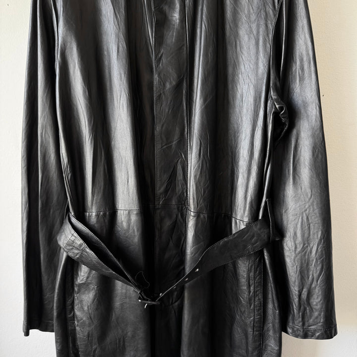 Prada FW2004 Black Lamb Nappa Leather Long Trench Coat