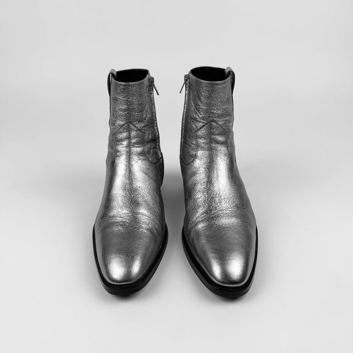 Saint Laurent SS2015 Psych Rock Metallic Silver/Gold Star Wyatt Boots