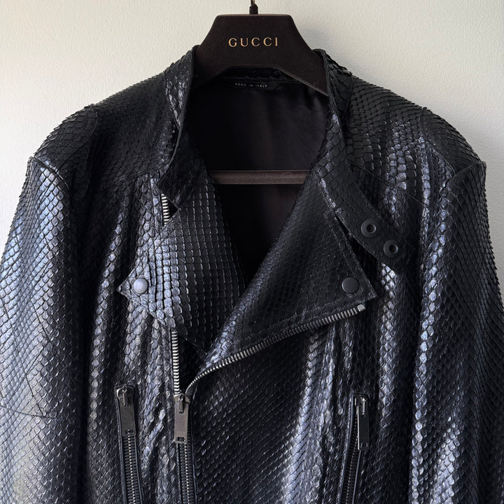 Gucci By Tom Ford 1990’s Black Python Snake Skin Leather Biker Moto Jacket