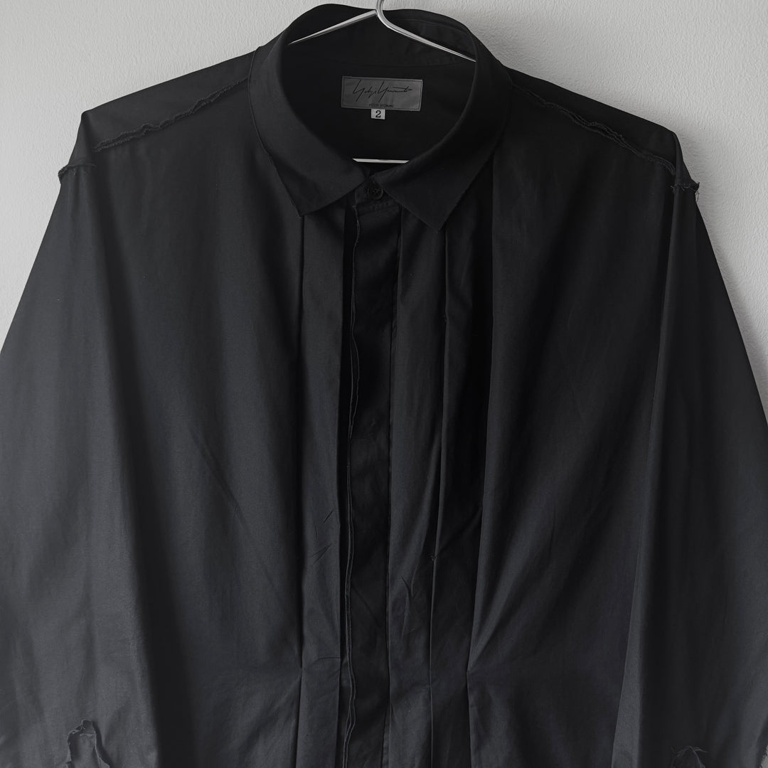 Yohji Yamamoto Black Cotton Pleated Front Raw Edge Button-Up Shirt