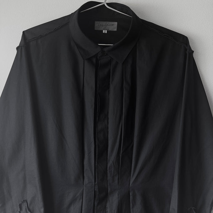 Yohji Yamamoto Black Cotton Pleated Front Raw Edge Button-Up Shirt