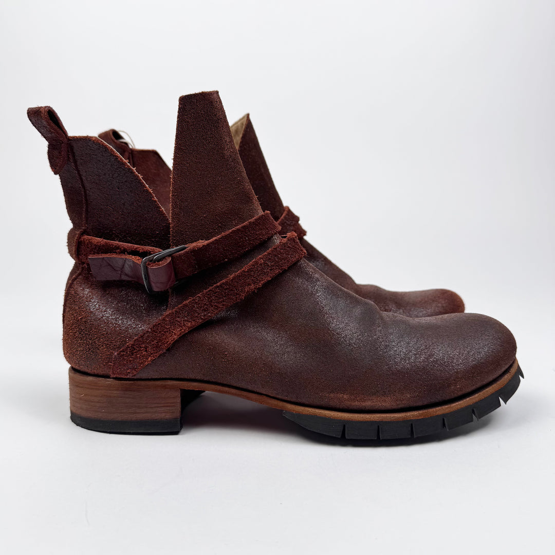 M.A+ Red Bison Leather Buckle Jodhpur Boots w/ Box & Soles