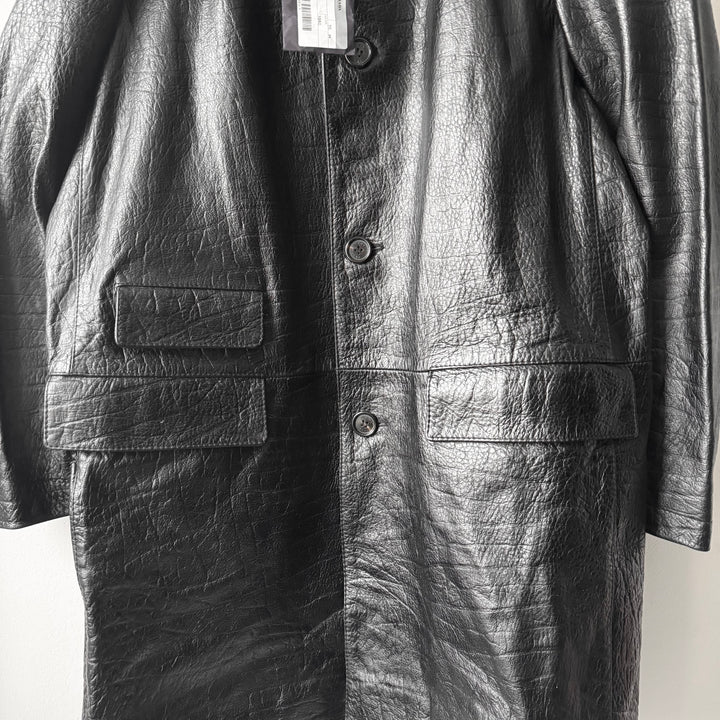 Prada FW2003 Black Textured ”Crocodile” Embossed Leather Coat