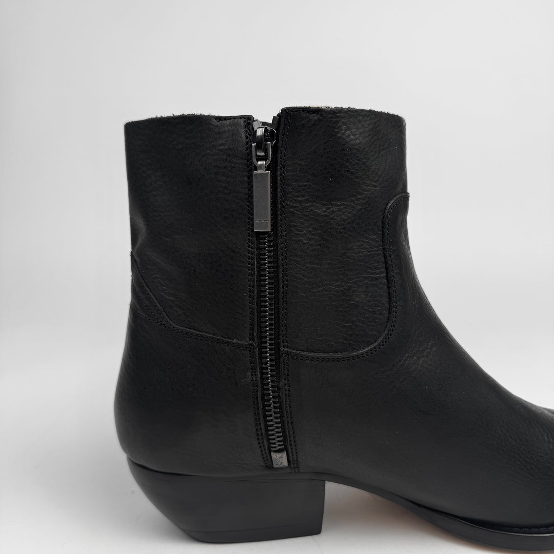 Saint Laurent Black Leather Distressed Shaft Theo 40 Zip Boots