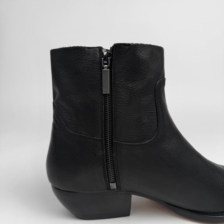 Saint Laurent Black Leather Distressed Shaft Theo 40 Zip Boots
