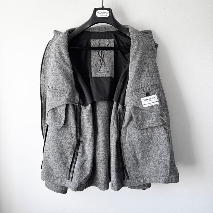 Yves Saint Laurent Rive Gauche FW2006 Gray Wool/Silk Belted Military Jacket