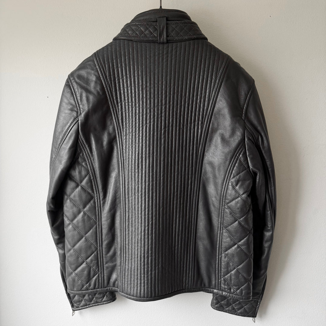 Dolce & Gabbana FW2007 Charcoal Quilted Padded Lamb Leather Café Racer Jacket