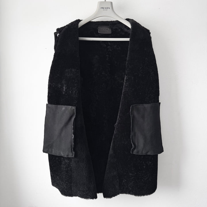 Prada FW2011 Black Sheep Shearling Leather Short Car Coat