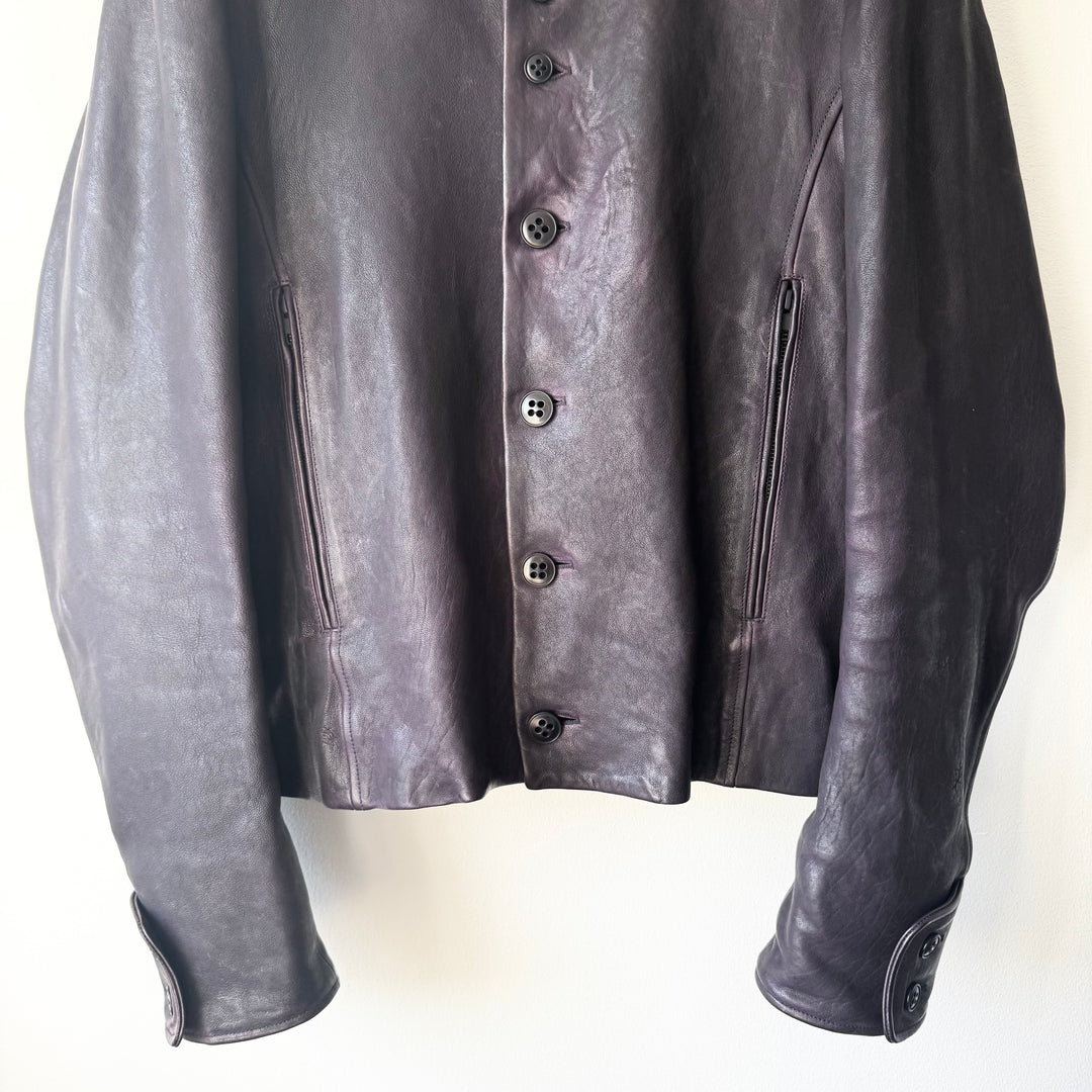 Ann Demeulemeester FW2013 Eggplant Purple High-Neck Leather Jacket